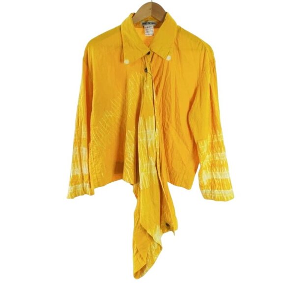VTG ISSEY MIYAKE Scarf Tie-dye Long-sleeve shirt Small Cotton YLW/All-over patte - Picture 7 of 16
